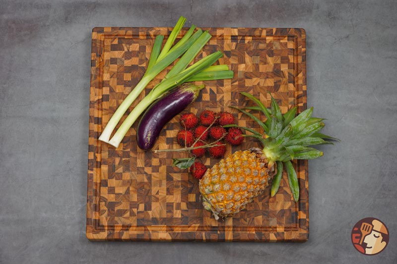 Teak Square End Grain Wood Cutting Board meticulously in each glue line and color