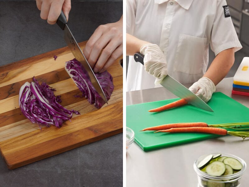 Using wood or plastic cutting board for vegetables
