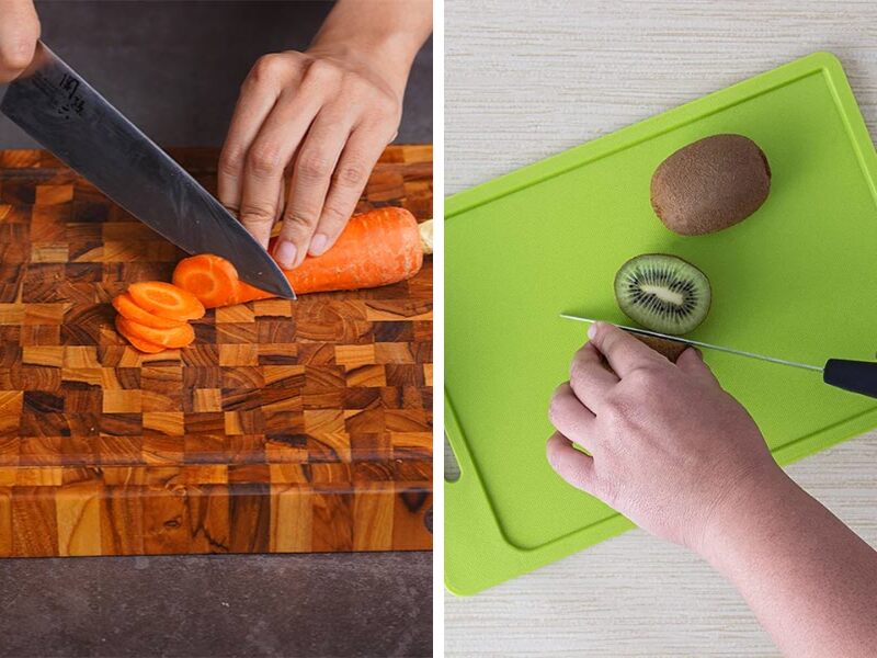 Wooden or plastic cutting boards for vegetables